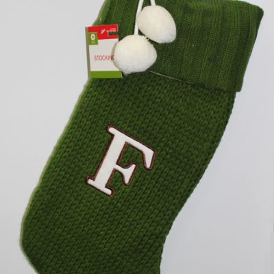 Green Letter F Monogram Knit Stocking | Christmas Tradition