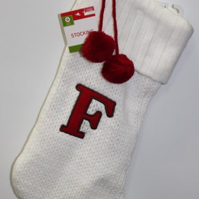 Letter F White Monogram Knit Stocking