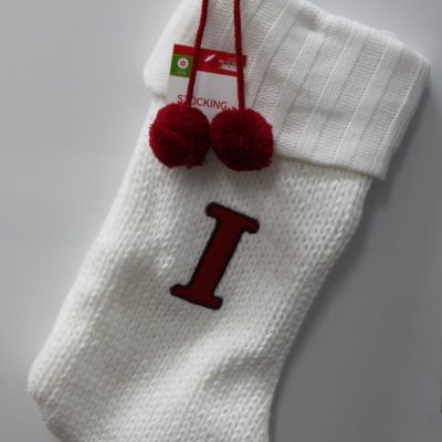 Letter I White Monogram Knit Stocking