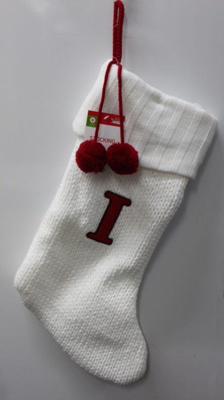 Letter I White Monogram Knit Stocking