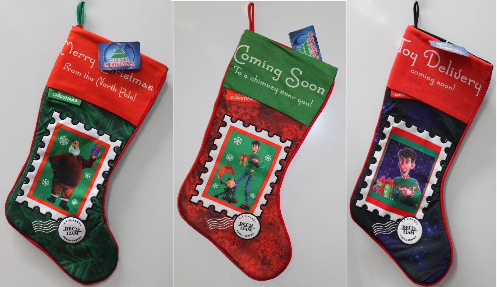 3-Set Arthur Christmas Stockings – Animated Movie Holiday Decorations 1 3-Set Arthur Christmas Stockings – Animated Movie Holiday Decorations