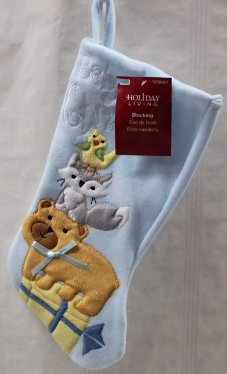 Blue Baby Boy's First Christmas Stocking - Bird, Fox & Bear