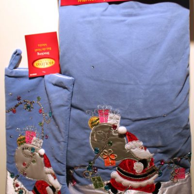 2-Set Santa Blue Velvet Christmas Tree Skirt & Stocking – Cute Holiday Applique