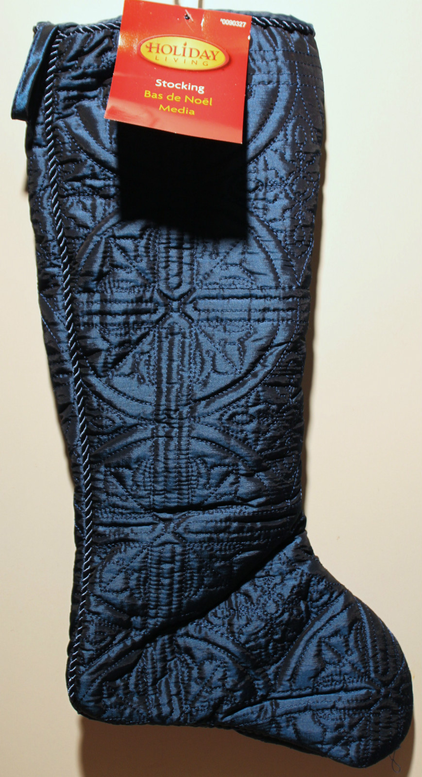 2-Set Dark Blue Matelassé Christmas Tree Skirt & Stocking – Elegant Holiday Decor 3 2-Set Dark Blue Matelassé Christmas Tree Skirt & Stocking – Elegant Holiday Decor - Image 3