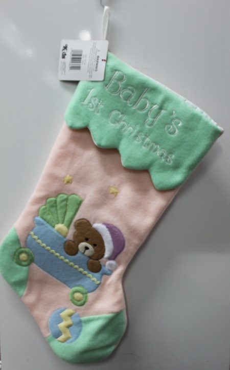 Baby’s First Christmas Stocking – Teddy Bear in Carriage
