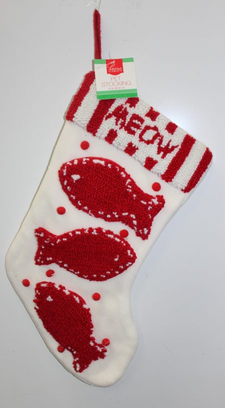 Cat Christmas Stocking - Red & White Pet Decoration
