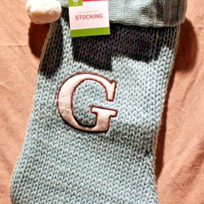 Letter G Blue Monogram Knit Stocking
