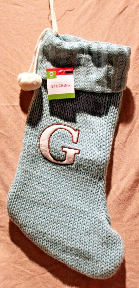 Letter G Blue Monogram Knit Stocking
