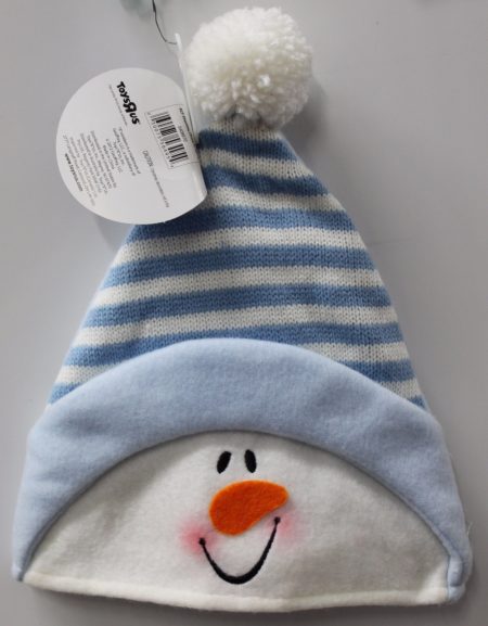 Sweet blue striped snowman hat for a baby boy