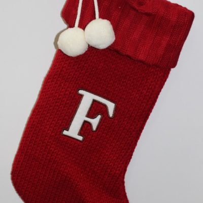 Letter F Red Monogram Knit Stocking