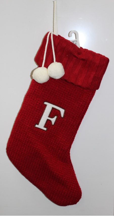 Letter F Red Monogram Knit Stocking