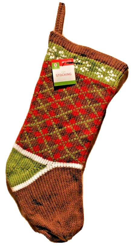 Argyle Knit Christmas Stocking – Brown Stylish Adult Preppy Holiday Decor