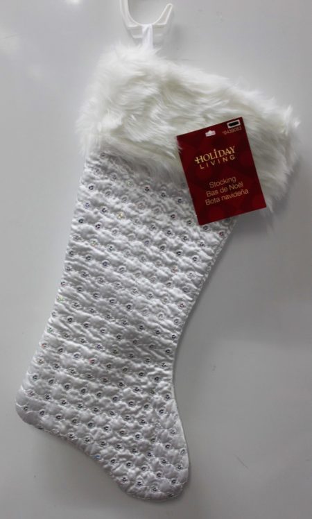 White Sequined Christmas Stocking - Elegant Décor