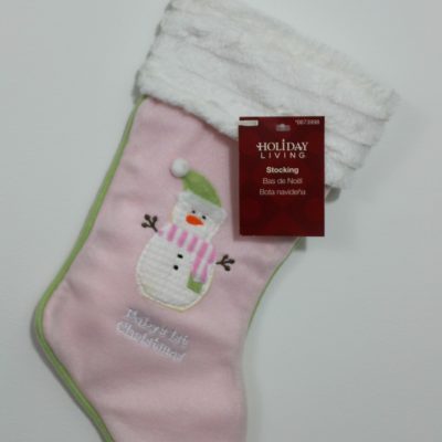 Pink Baby Girl's First Christmas Stocking - Snowman