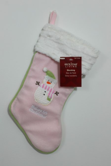 Pink Baby Girl's First Christmas Stocking - Snowman