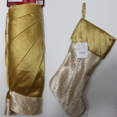 2-Set Gold Matelasse Tree Skirt & Stocking – Sophisticated Christmas Decor
