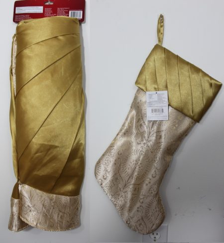 2-Set Gold Matelasse Tree Skirt & Stocking – Sophisticated Christmas Decor