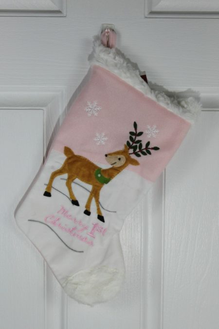 Baby Girl’s First Christmas Stocking – Pink with Reindeer