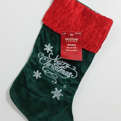 Merry Christmas Stocking – Red Green Velvet Embroidered