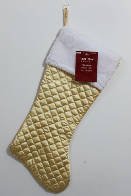 Gold Sequined Quilted Christmas Stocking – Holiday Decoration