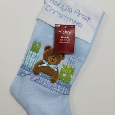 Baby Boy’s First Christmas Stocking – Blue with Teddy Bear