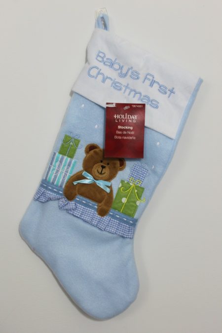 Baby Boy’s First Christmas Stocking – Blue with Teddy Bear