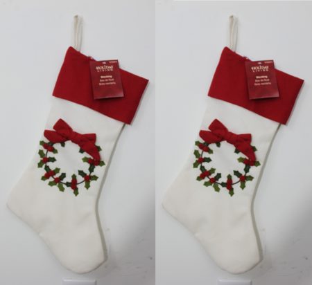 2-Set Christmas Holly Stocking with Bow – Designer Holiday Decoration