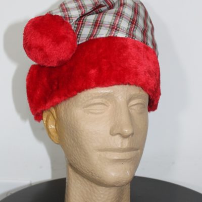 Red & White Plaid Santa Hat – Christmas Cap with Pom Pom Brim