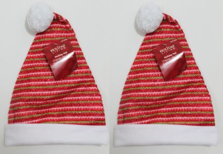 2-Set Sparkly Santa Hats – Red Green White Christmas Cap Holiday Living Shiny