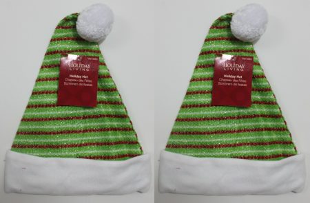 2-Set Sparkly Santa Hats – Green Red White Christmas Cap Shiny