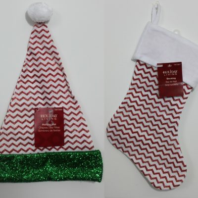 Glitter Zigzag Stocking & Santa Hat (Set of 2)