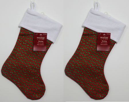 2-Set Zigzag Stockings – Red Green Christmas Glittering Sparkle