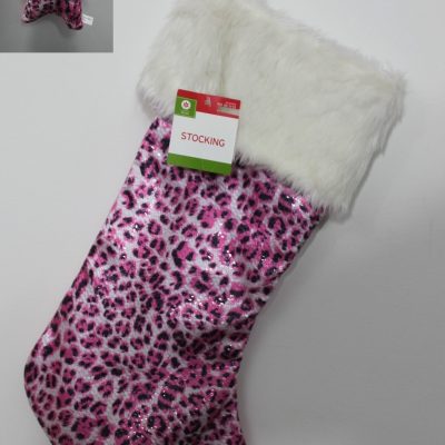 Pink Leopard Stocking & Star Ornament Set