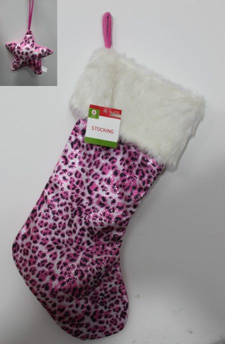 Pink Sequined Leopard Stocking & Star Ornament Set – Christmas Decor