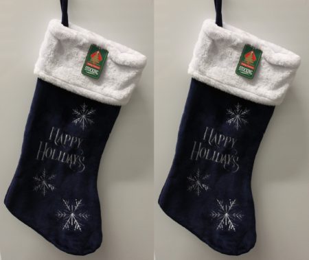 2-Set Blue Happy Holidays Christmas Stockings – Plush Snowflakes Decor