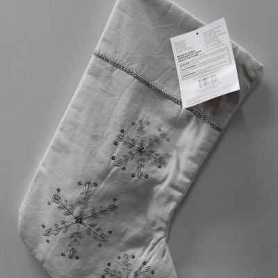 Cream Linen Stocking with Snowflakes